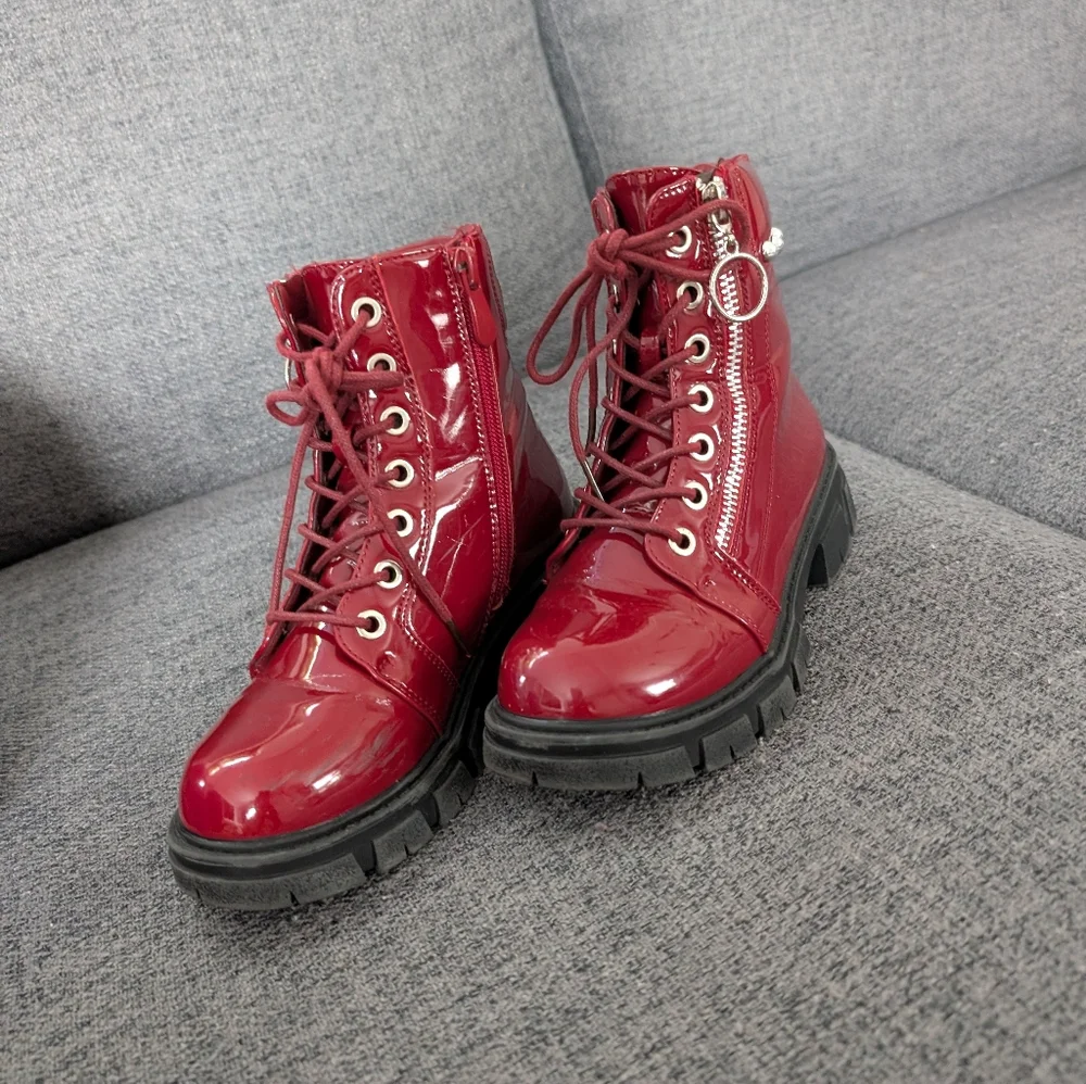 Red Patent Combat Boots